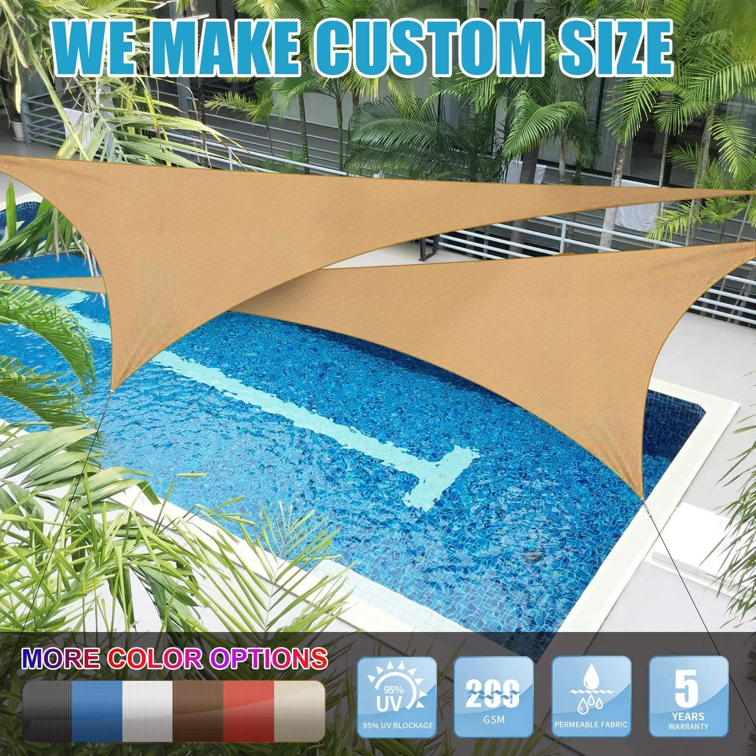 

TECHTIMES Sand Beige Sun Shade Sail Triangle Canopy Awning Shelter Fabric Screen Outdoor Patio Carport