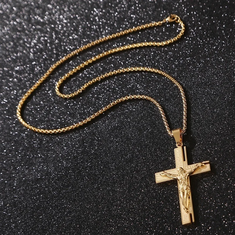 Collana Uomo Crocifisso In Acciaio Inox – Ciondolo Croce Cubano Catena Lobster – Religioso - 3