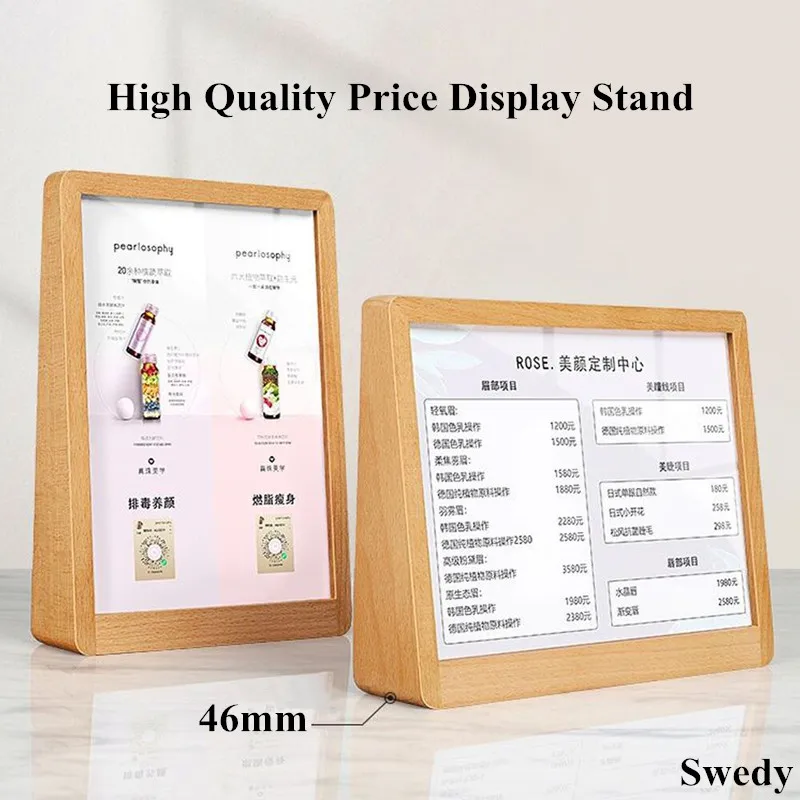 8 Inch Wood Acrylic Sign Holder Stand Restaurant Table Menu Paper Holder Stand Photo Picture Frame 50pcs name stand sign holder slanted sign holder photo paper name holder display stands for office restaurant