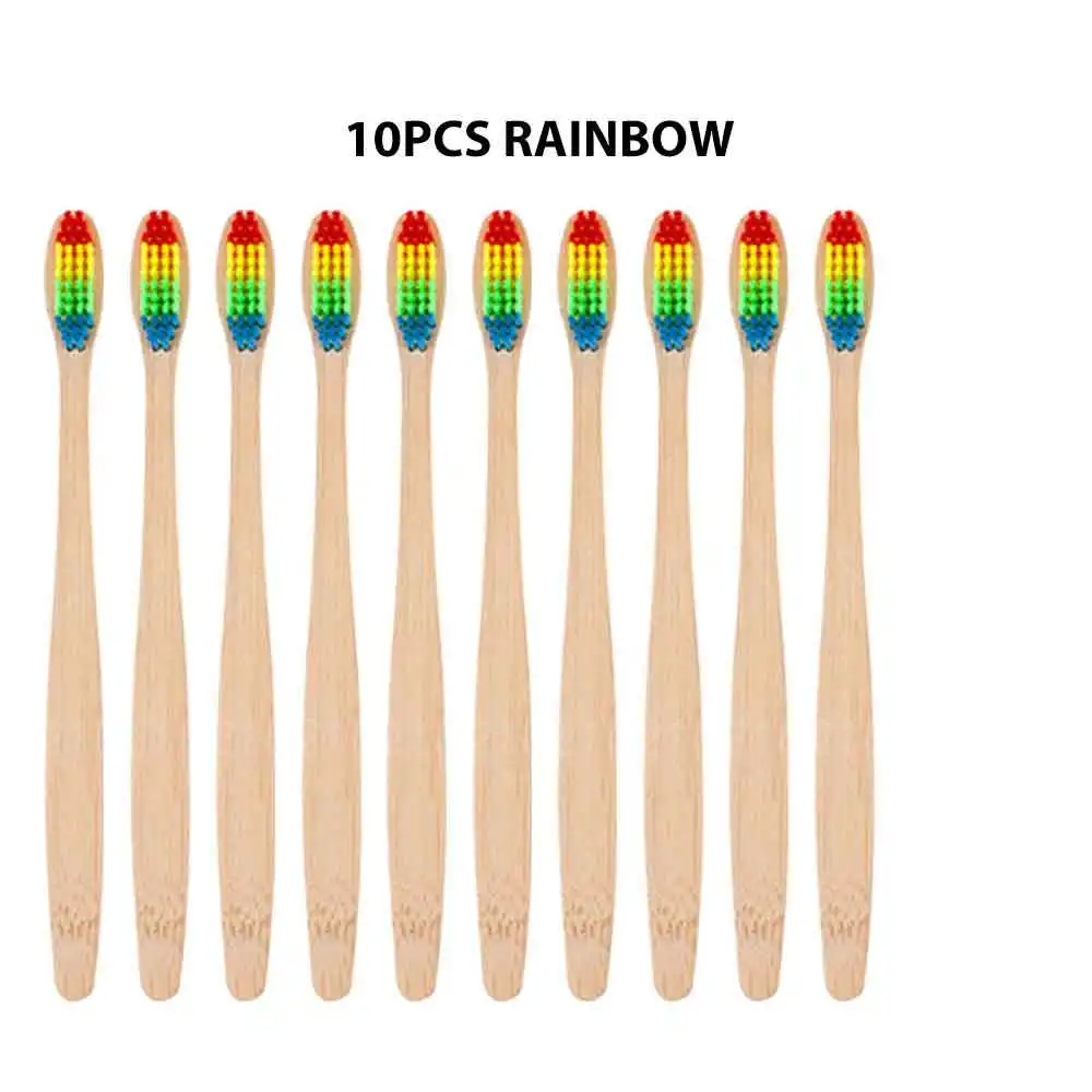 10pcs rainbow 10 шт./компл. окружающую среду с бамбуковым древесным углем Зубная щётка es для гигиены полости рта с низким содержанием углерода средней зубные щетки с мягкой щетиной для деревянной ручкой Зубная щётка - Цвет: 10pcs rainbow