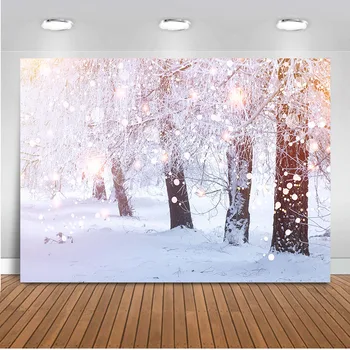 

Vinyl Winter Scenery Backdrop for Photography Forest Snow Bokeh Glitter Background for Photographers Photo Props
