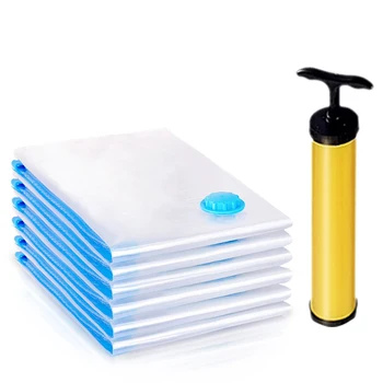 

6PCS Vacuum Storage Bag With Hand Pump Cloth Compressed Bag Reusable Blanket Clothes Quilt Storage Bag Organizer