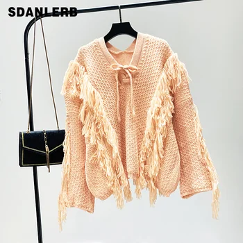 

Tassel Sweater Women's Pullover Irregular Loose Thick Thread Sweater Pullover Sweter Girls Ladies Street Jumper Sweaters Pink