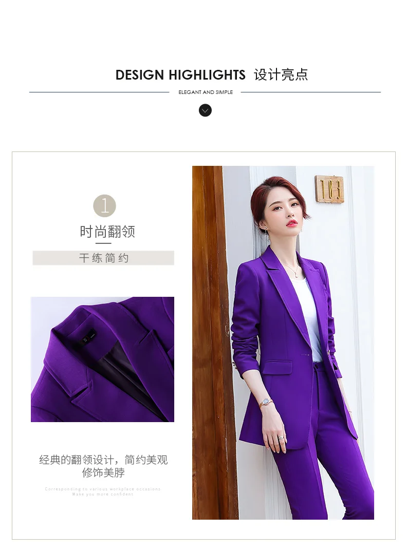 Purple Belt Women Winter Suit Slim Temperament Long Sleeve Blazer and Pants Office Ladies Fashion Business Work Wear