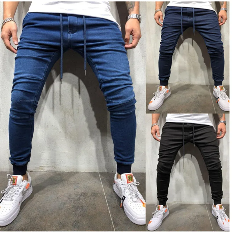 

Men's Harem Jeans Washed Feet Shinny Denim Black Pant Hip Hop Sportswear Elastic Waist Joggers Pants Plus Size 3XL