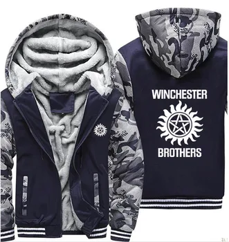 

Supernatural winchester brothers Camouflage Hoodies Mens Winter High Quality Warm Thicken Fleece Sweatshirt Coat Hoody Male
