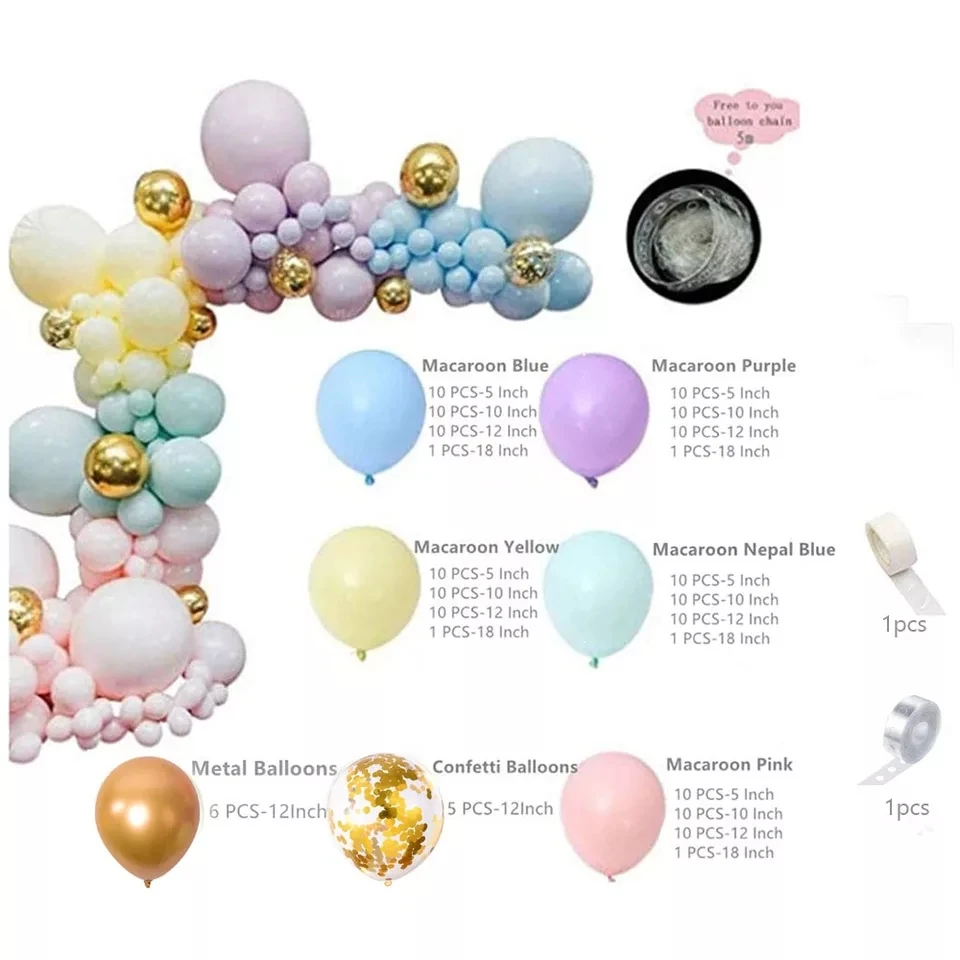 K arco ghirlanda di palloncini pastello Macaron Palloncino di colori arcobaleno assorti per fornure per feste di compleanno, matrimoni, baby shower  15