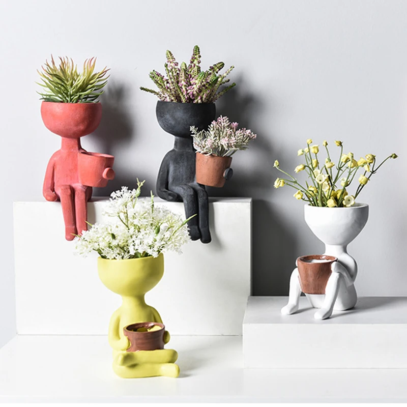 Creative Character Portrait plant pot Nordic Desktop Vase Human face abstract Succulents Flower Pot Micro Landscape Decoration | Дом и сад