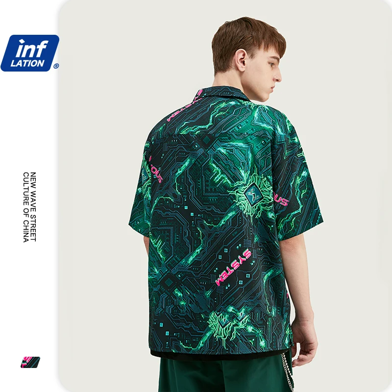 INFLATION, мужская рубашка, Camisa Masculina pubашка, мужская рубашка с цифровым принтом,, летняя, короткий рукав, повседневные рубашки, 2027S20