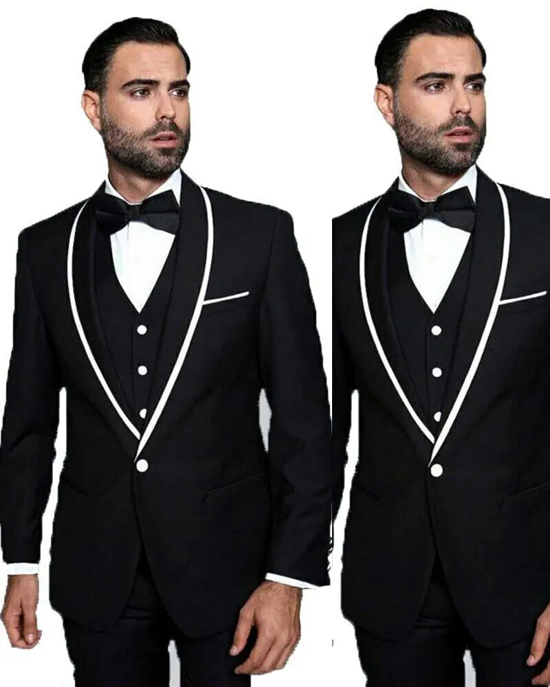 

Costume Homme White Black Men Tuxedos Suits Shawl Lapel Tailor-Made 3 Pieces Set One Button Grooms Suits