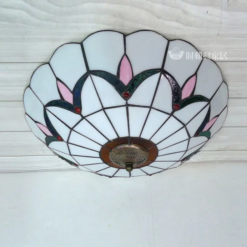 

12inch tiffany style LED round glass ceiling lamp bedroom living room lamp