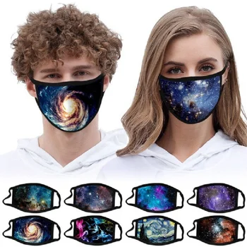 

2pcs Dustproof Masks Reusable Windproof Starry Sky Face Mouth Fashion Masks Printing Icy Fabric Washable Unisex Respirator