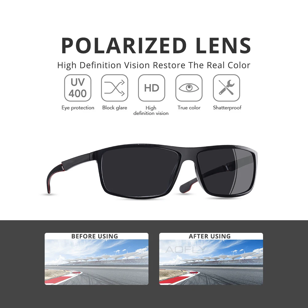 Goedkoop Aofly Brand Design Vierkante Gepolariseerde Zonnebril Voor Mannen TR90 Frame Rijden Zonnebril Mannelijke Vissen Goggle Zonnebril Heren UV400