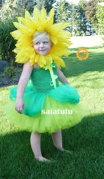

novlety plant sunflower sun flower dress Christmas new year birthday girl children kids party tutu dresses clothes show contest