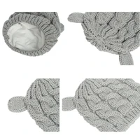 1 Set Baby Hat and Mittens Set Kids Knitted Cotton Beanie Cap Winter Warm Boys Girls Double Pompom Hats Gloves 4