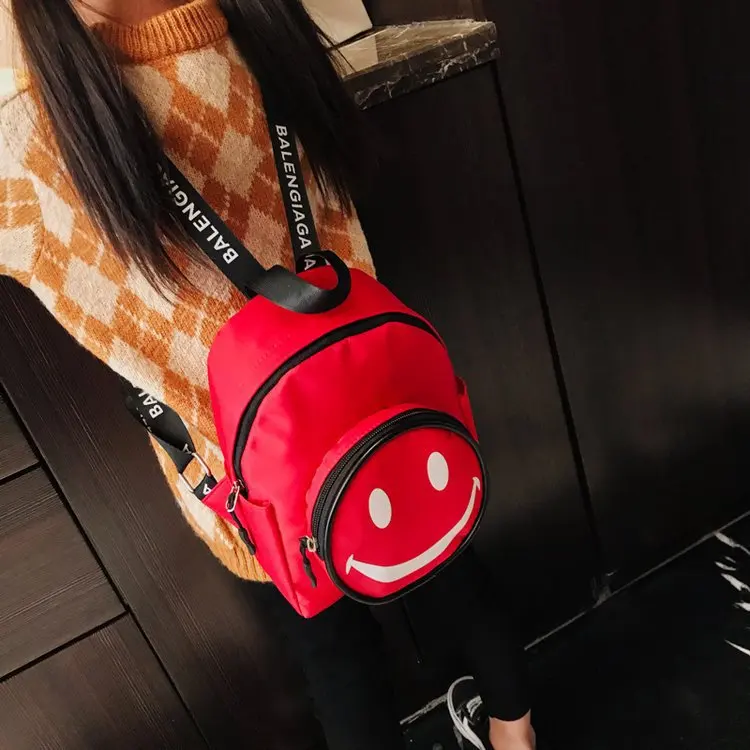 

New Style Children Canvas Backpack Korean-style Fashion Printed Kids Backpack Cute Cartoon Smiley Kindergarten School Bag