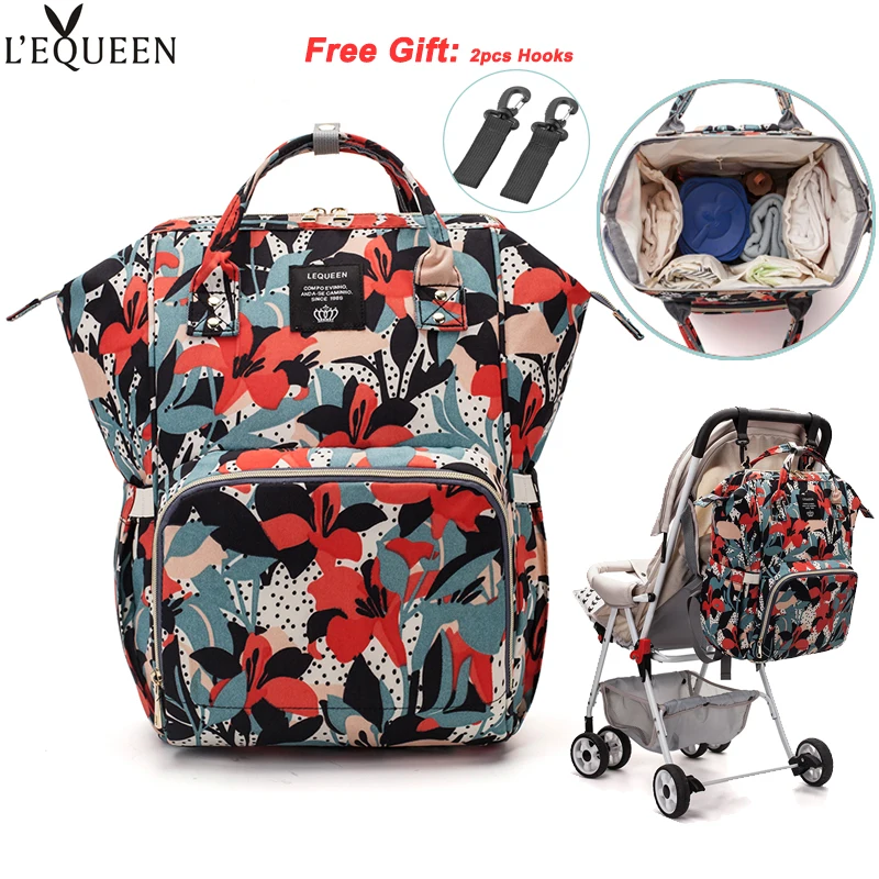 Lequeen Diaper Bag Baby Bags for Mom Stroller Hook Large Capital