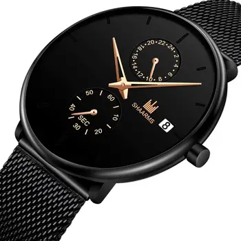 

SHAARMS Watch Men Calendar Quartz Watches Fashion Chronograph Decoration Casual Mesh Strap Wristwatch Male Clock Relojes Hombre