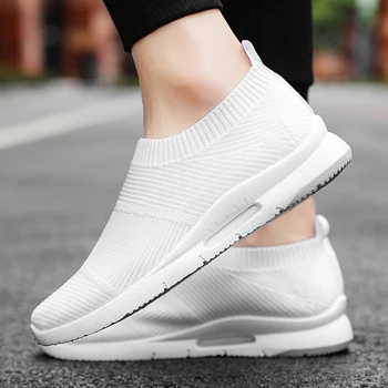 

Fashion Men Casual Shoes White Lightweight Breathable Sneakers Mesh Male Footwear Comfortable Slip-on Flats Tenis Trainers