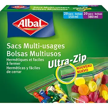 

Albal 40 sacchetti multiuso, chiusura ultra-zip, ermetico, 20 x 150 ml, 20 x 380 ml, Set di 2