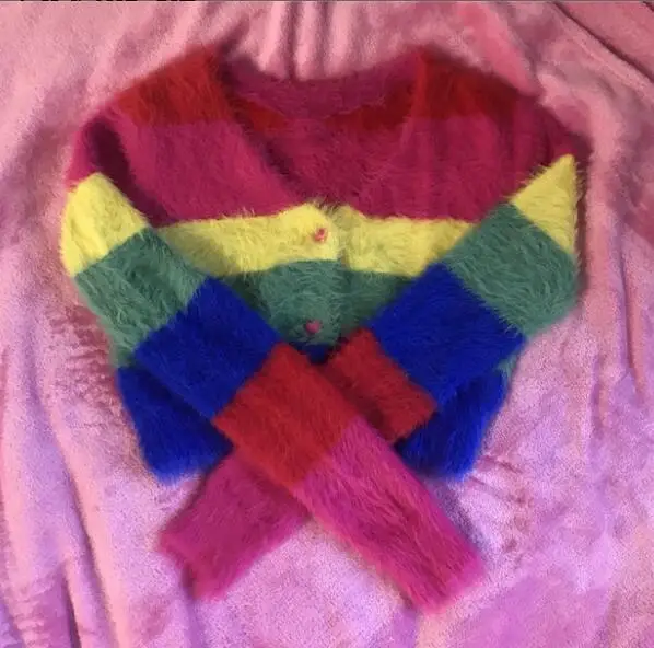 Модные Винтаж норковый мех; капюшон с отделкой вязаные свитера осенне-зимний, теплый, полосатый кардиган женский с длинным рукавом однобортные Топы s524 - Цвет: Многоцветный