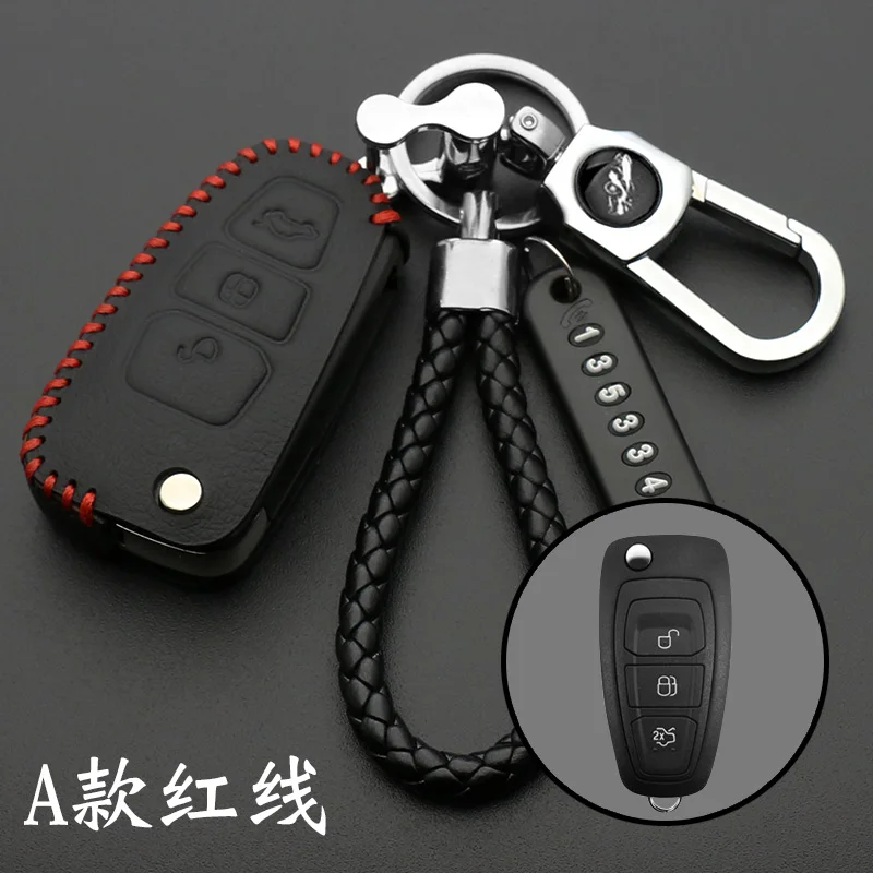 

Кожаный флип-чехол для ключа чехол для дистанционного ключа подходит для Ford Focus MK3 Mondeo Fiesta Kuga ECOSPORT ESCAPE RANGER