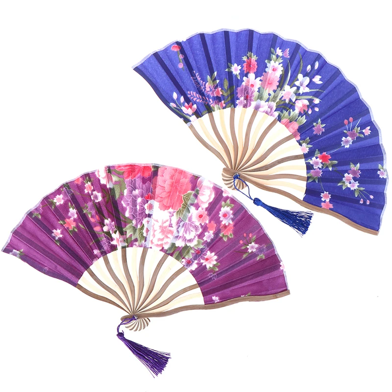 Pattern Chinese Style Handheld Wedding Hand Fan Cool Bamboo Flower Fan Hand Held Fans Silk Bamboo Folding Fans
