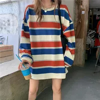 Preppy Style Striped O-Neck Long Sleeve Loose Plus Size Top Autumn Casual Oversize Women T-Shirt 1