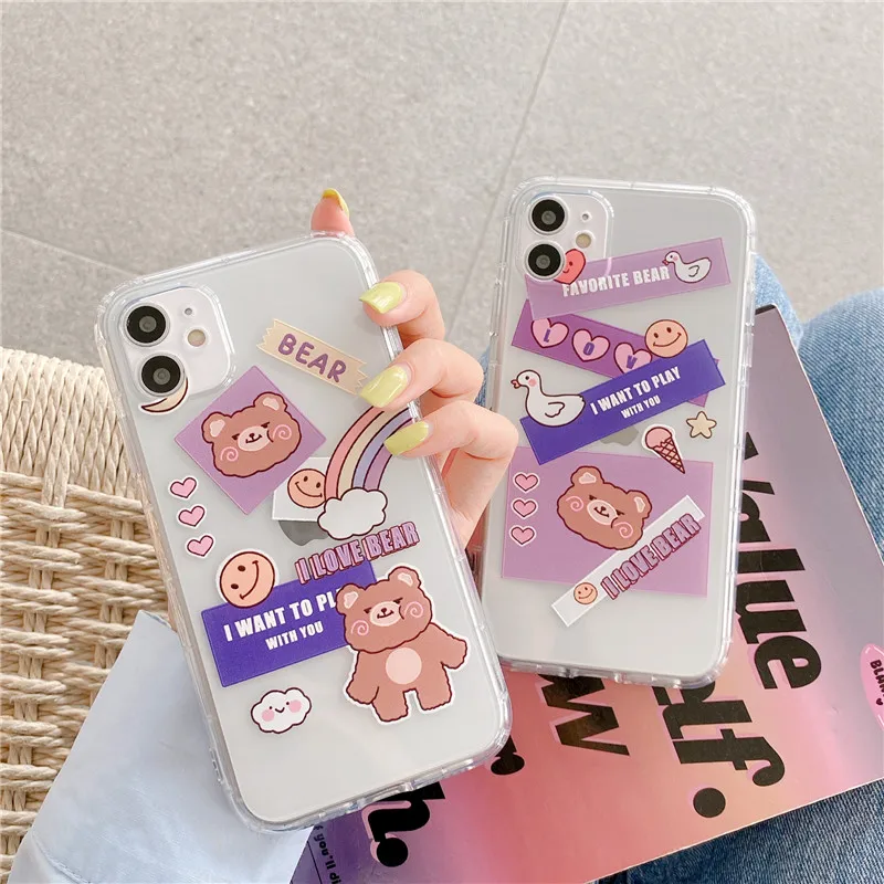 Милые чехлы с радужным медведем для iphone SE 2020 7 8 plus XS Max чехол телефона мультяшный