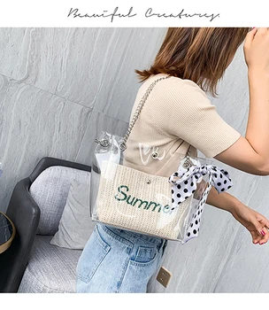 

Straw Bag,Two-piece Bag,Transparent Bag,White / Khaki,Beach Waterproof Bag,Travel Bag