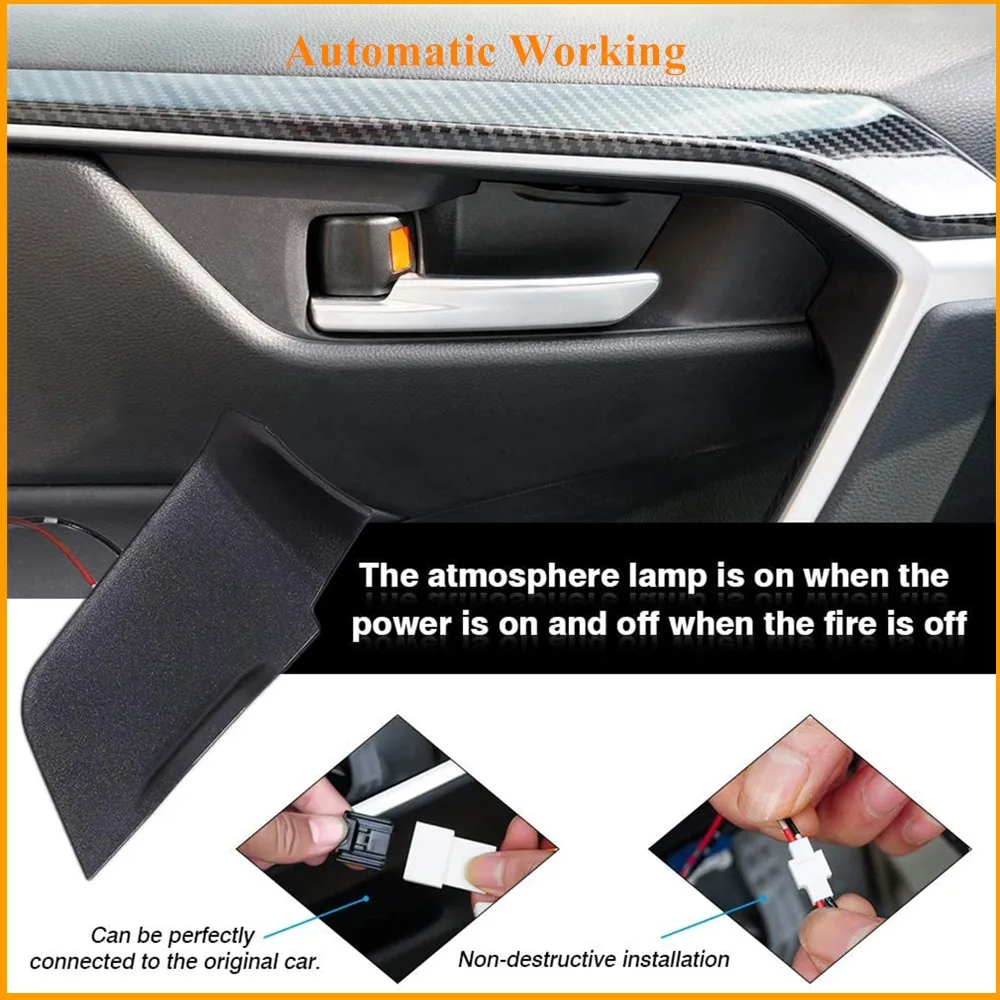 4PCS Ice Blue/Dark Blue Powerty LED Light Inner Door Handle Bowl Mood Lighting Decorative Car Lamp for Toyota New RAV4 2019 2020