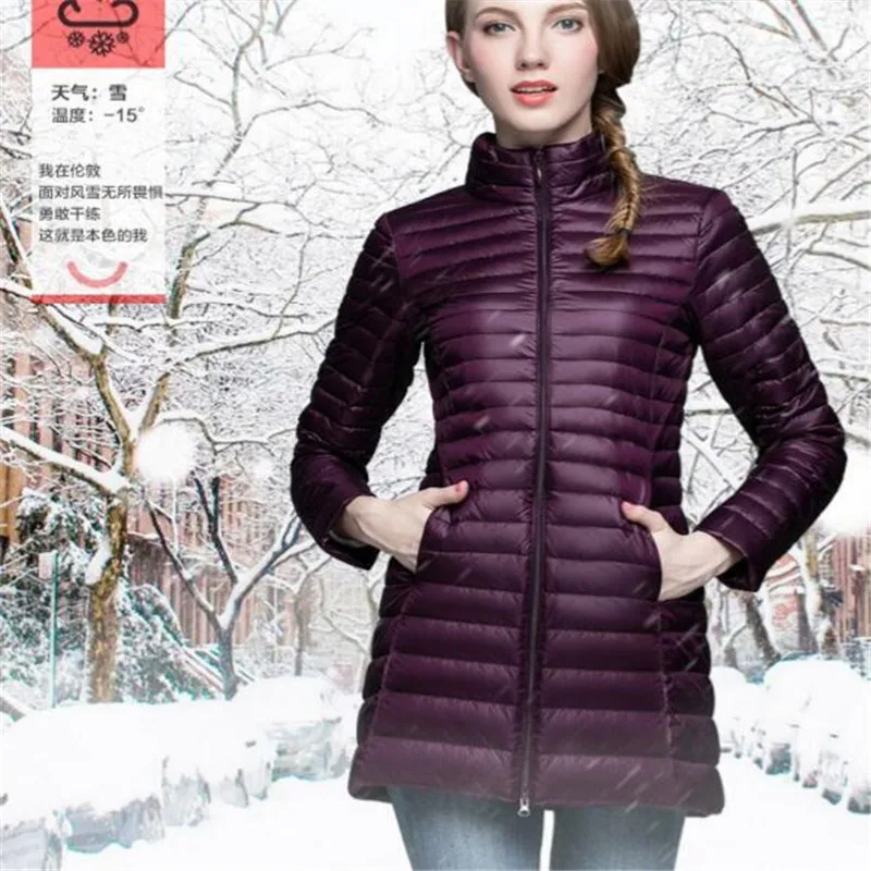 Новое Женское зимнее пуховое пальто средней длины, белая куртка-пуховик на утином пуху, женская теплая верхняя одежда, куртка-парка - Цвет: Фиолетовый