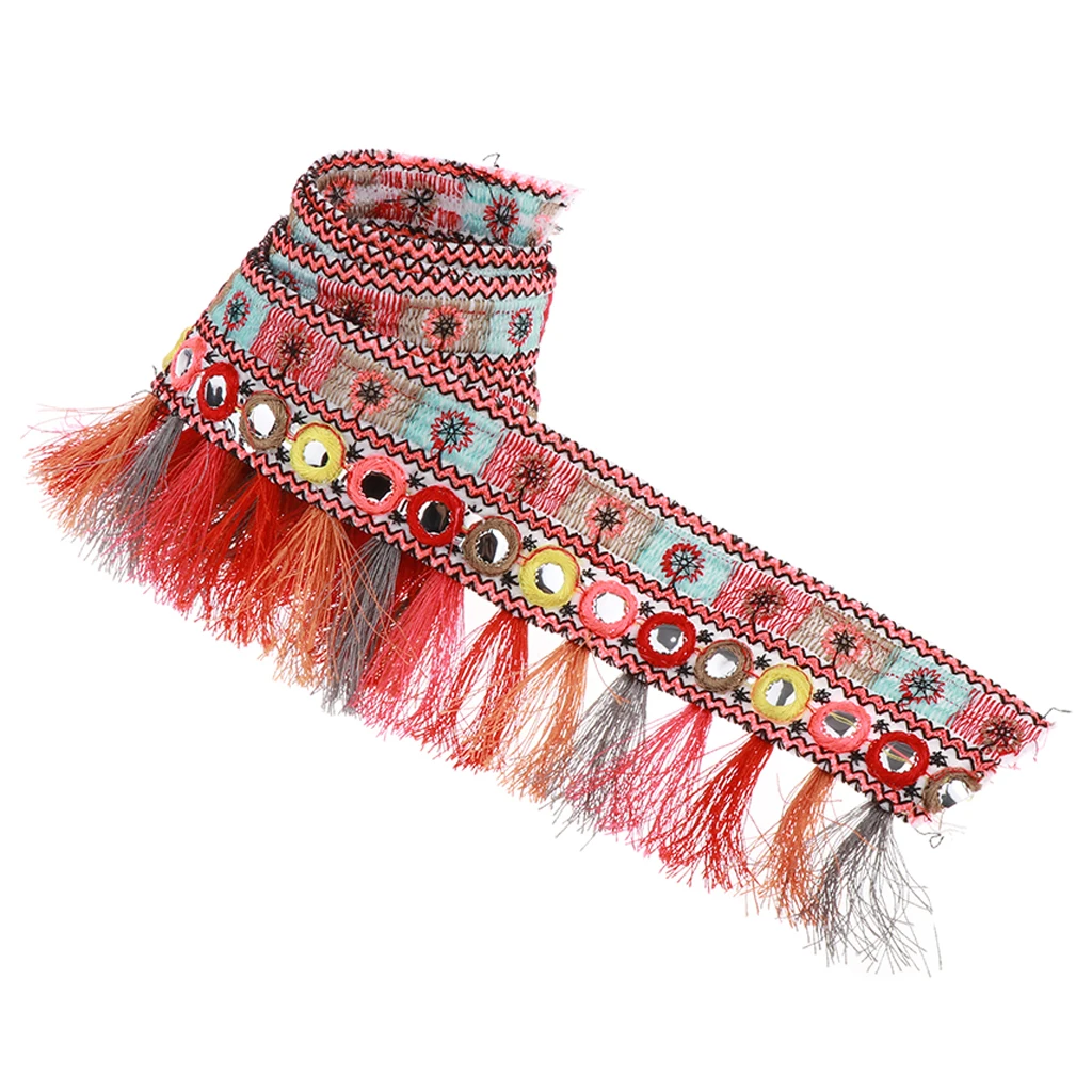 Prettyia 1 Yard Ethnic Cotton Jacquard Ribbon Tassel Fringe Trim DIY Crafts