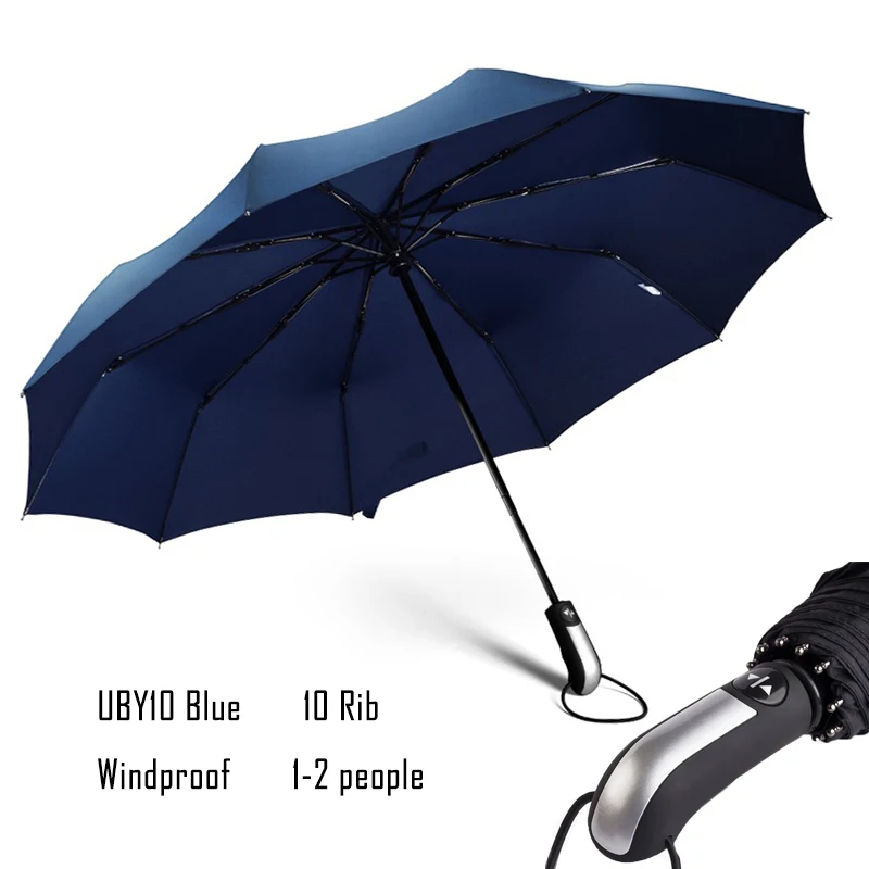 LIKE RAIN полностью автоматический мужской зонт 10 ребер большой сильный Ветрозащитный зонты три складной зонтик дождь женщин paraguas UBY10 - Цвет: Синий