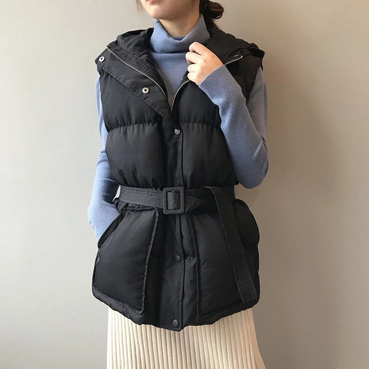 Women Solid Sleeveless Winter Keep Warm Winter Vest Coat with belt Women Breasted Loose Thick Fashion Vest