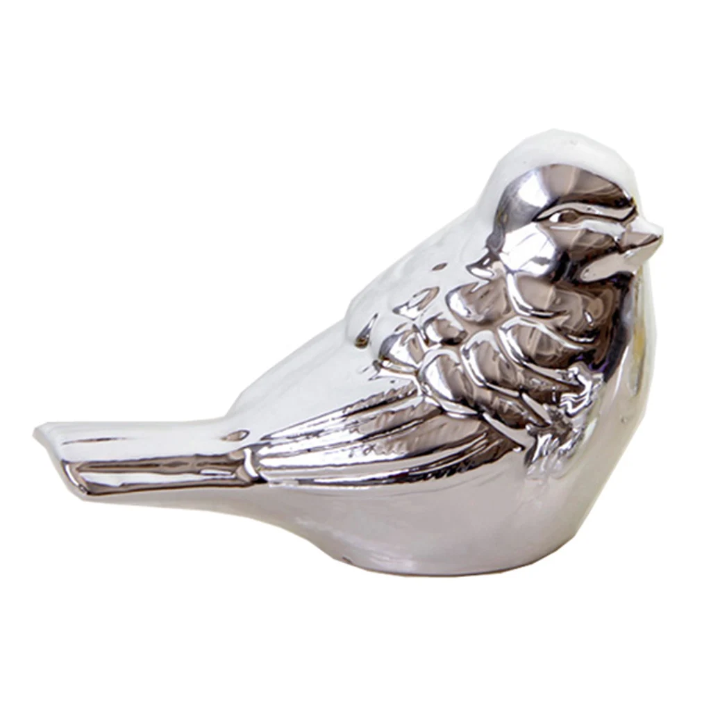 2pcs 7.5x4.5x5cm Silver Glazed Ceramic Bird Shaped Ornament Statue Figurine for Home Room Decor Cafe Office Shop Ornament