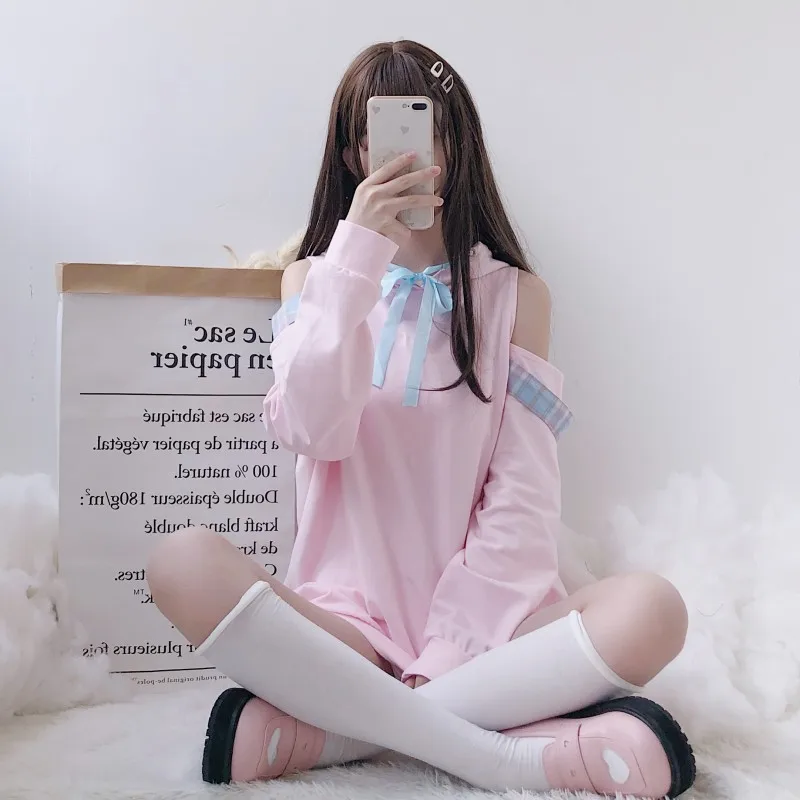 Милые маленькие новые милые толстовки с капюшоном для девочек, с открытыми плечами, с длинным рукавом, с круглым вырезом, Повседневный свитер, пуловер размера плюс, одежда розового цвета