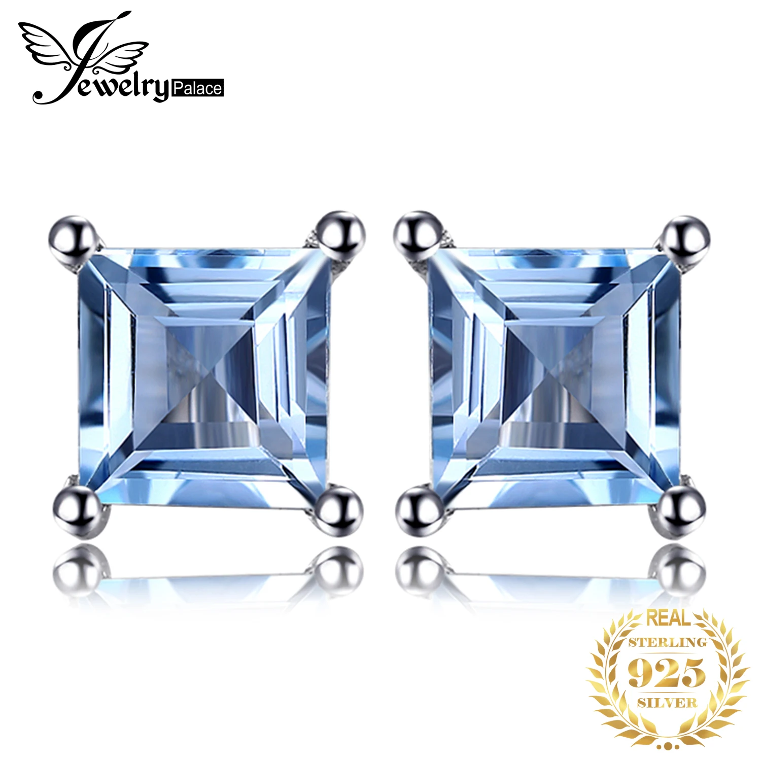 JewelryPalace квадратный 0.7ct Природный Голубой Topazs 925 серебро серьги ювелирных