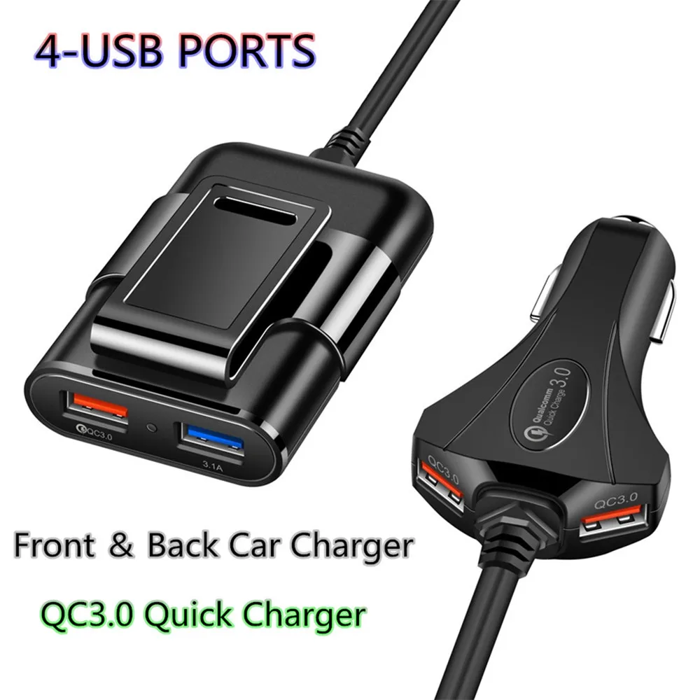 

4 USB Car Charger for iPhone Quick Charge 3.0 Car Portable Charger Hammer Front Back QC3.0 Phone Charging Fast Car Charger