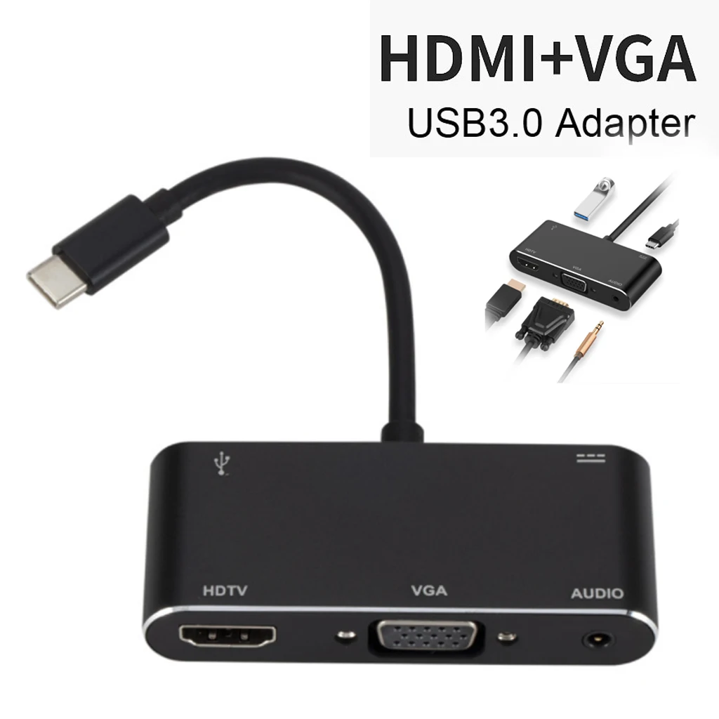 Type-C к VGA HDMI USB3.0 USB-C зарядка PD концентратор с 3,5 аудио адаптер для Macbook Xiaomi Airbook Galaxy S8 huawei P20