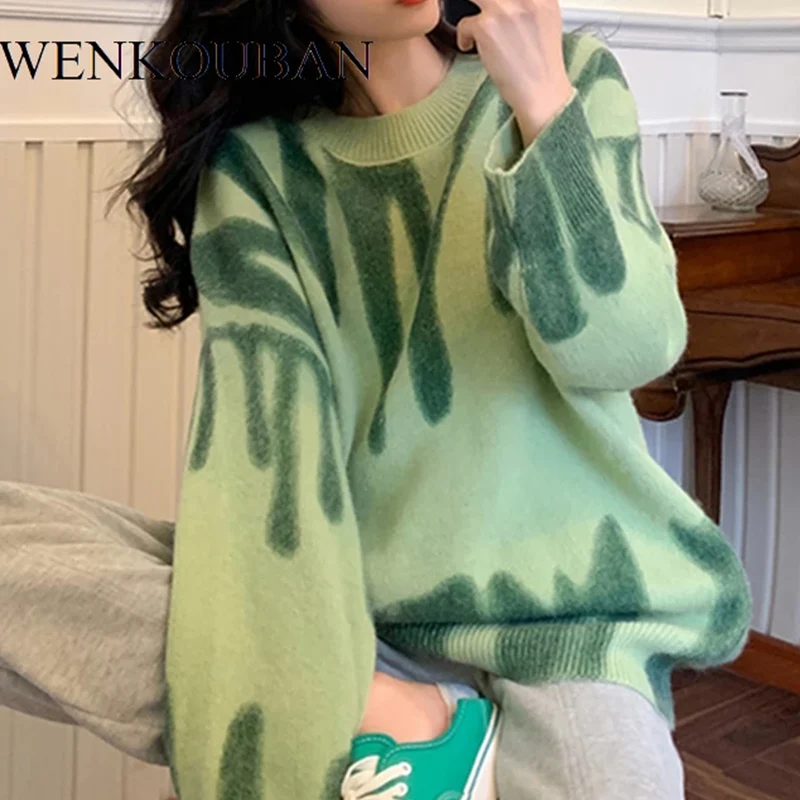 Suéteres tejidos a rayas para Mujer, suéteres largos de puentes de gran tamaño, ropa de calle, prendas de vestir exteriores holgadas, suéter para Mujer 2021