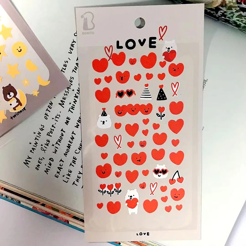 Cute Star Heart Korea Stickers Scrapbooking Material Journal Card Diary Sketchbook Decor DIY Mark Sticker Hobby Craft Supplies