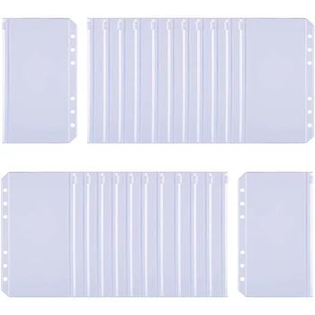 

A6 Size 6 Holes Binder Pockets, Binder Zipper Folders, Zipper Loose Leaf Bags for Documents Notebooks Cards,24 Pcs