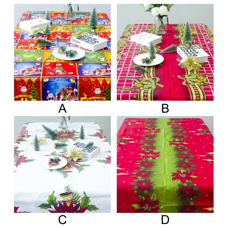 180x137cm Christmas Stockings Metallic Tablecloth Oil-Proof/Waterproof Tablecloth for Party Christmas Decoration