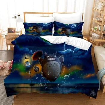 

NEW Cartoon Totoro 3D Print Bedding Set Duvet Covers Pillowcases Anime Comforter Bedclothes Cartoon Bed Linen 01