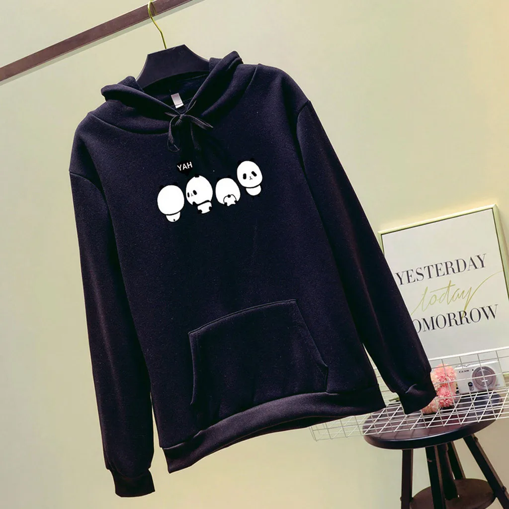 Jaycosin Fashion Autumn Women Loose Character Hoodie Pocket Sweatshirt Stylish Long Sleeve Comfortable Casual Pullover Top 107#4
