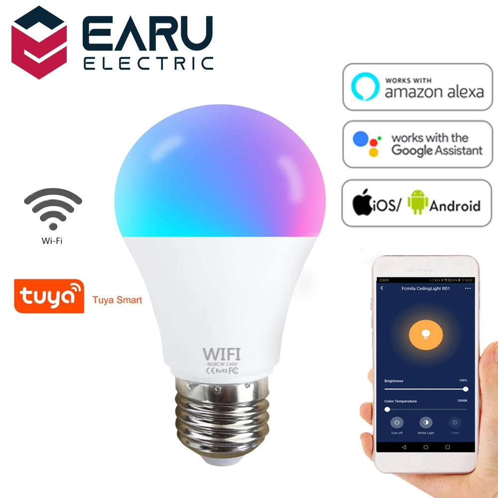 E27/B22 WiFi Smart LED Light Bulb Dimmable Wake-Up Lights Alexa & Google & Home