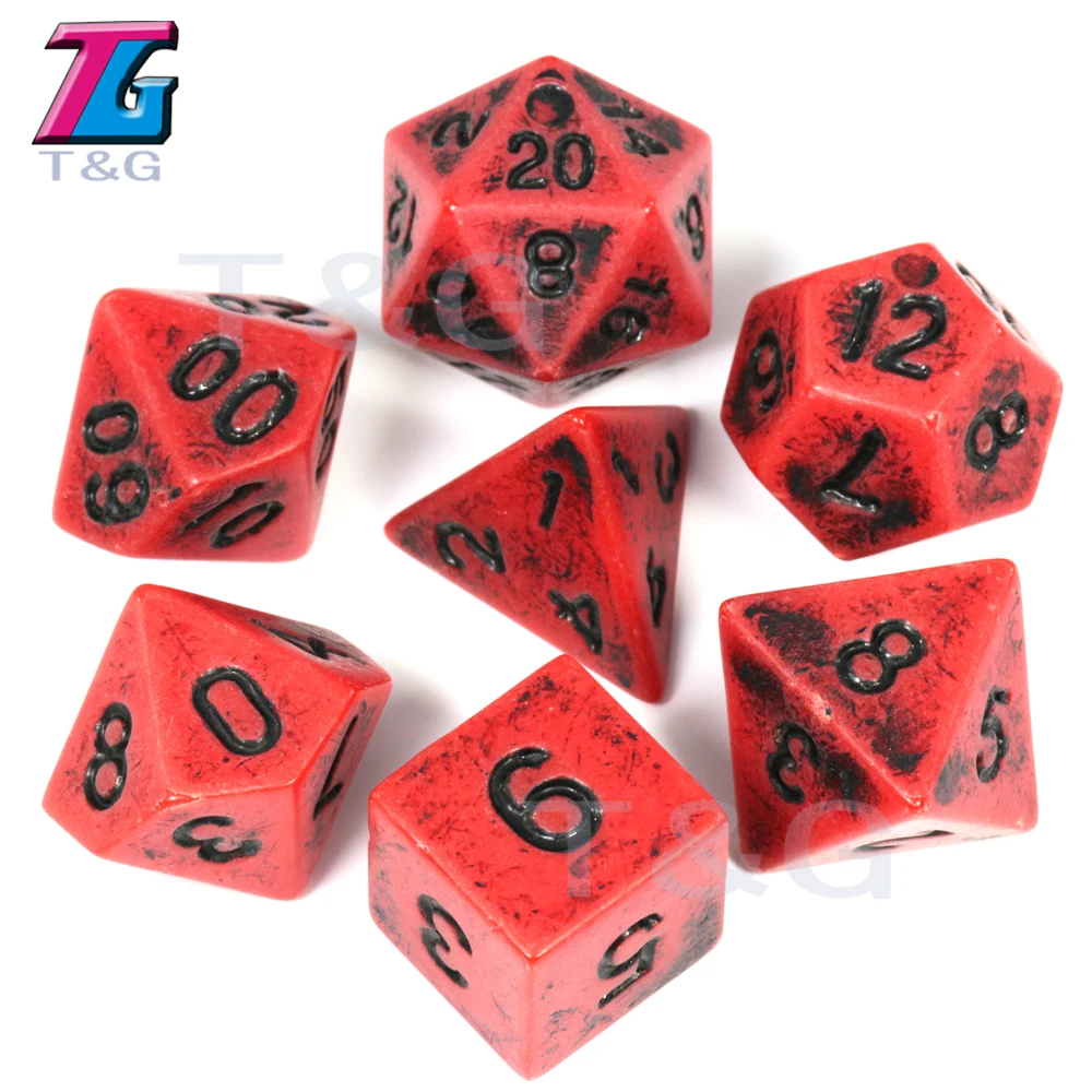 Withe Dice Red Ink7Pcs/набор многогранных игр TRPG для подземелий драконов непрозрачные D4-D20 многогранные кости Поп для настольной игры