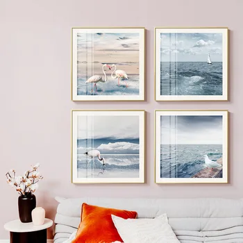 

Fancy Nordic Landscape Sea Seagull Flamingo Wave Sailboat Print Picture Canvas Poster Wall Art For Living Room Home Decoration