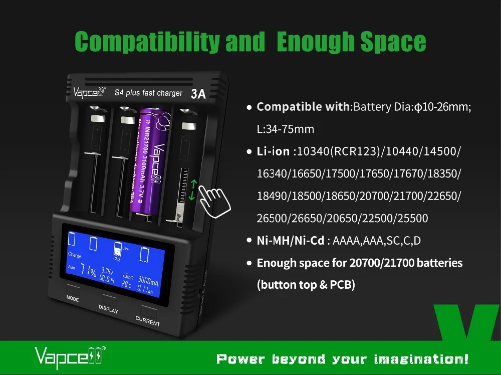 Vapce S4 plus 3A 4 слота всего 12a разрядник/тест емкости/repiar EU/US/UK/EU быстрое зарядное устройство для 20700 21700 батарей PCB